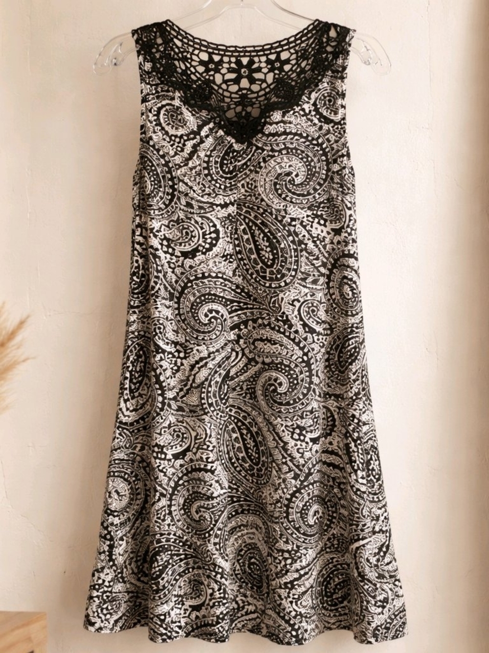 Studio Work Black & White Paisley Crochet Neck Sleeveless Dress - Size M